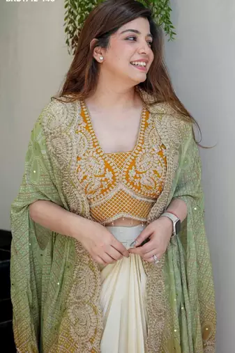 off white crepe plain festive lehenga choli