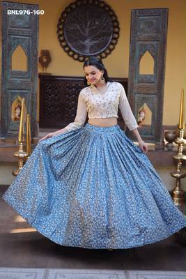 blue jacquard woven festive lehenga choli 4
