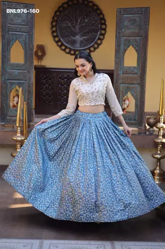 blue jacquard woven festive lehenga choli