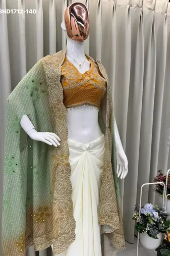 off white crepe plain festive lehenga choli
