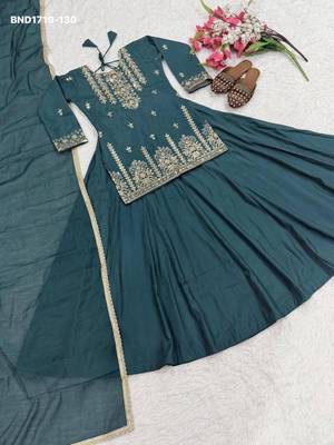 teal silk blend plain party lehenga choli 2