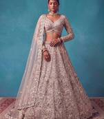 pink net embroidered bridal lehenga choli