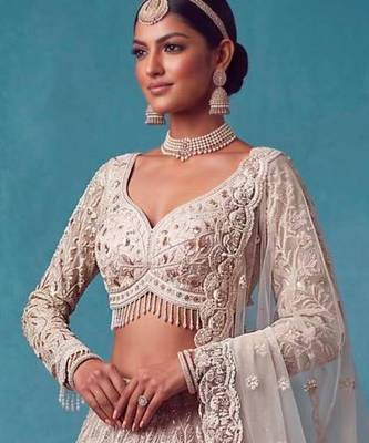 pink net embroidered bridal lehenga choli 2