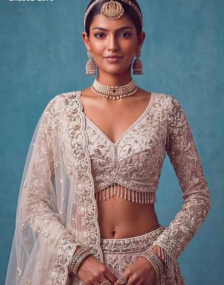 pink net embroidered bridal lehenga choli 3
