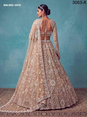 beige net embroidered bridal lehenga choli 3