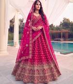 pink silk blend embroidered bridal lehenga choli