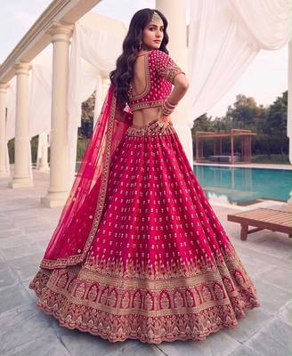 pink silk blend embroidered bridal lehenga choli 2