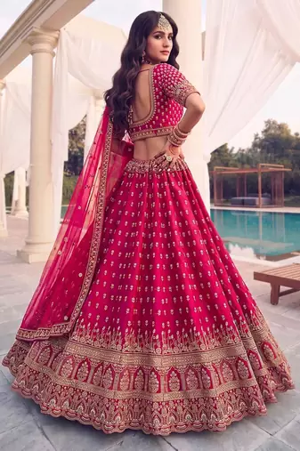 pink silk blend embroidered bridal lehenga choli
