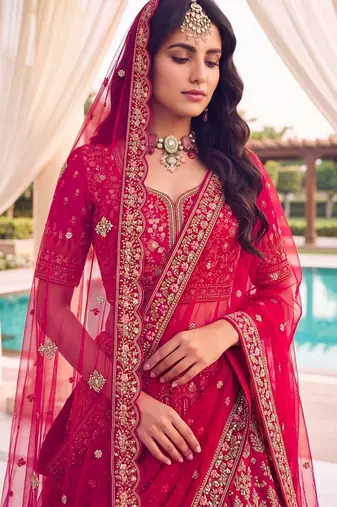 pink silk blend embroidered bridal lehenga choli