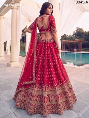 red silk blend embroidered bridal lehenga choli 2