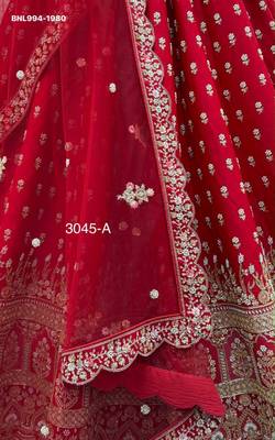 red silk blend embroidered bridal lehenga choli 3