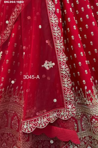 red silk blend embroidered bridal lehenga choli