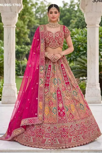 multicolor silk blend embroidered bridal lehenga choli