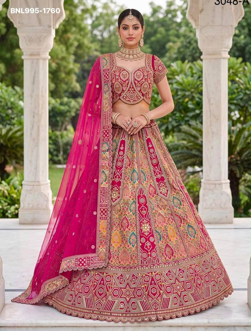multicolor silk blend embroidered bridal lehenga choli