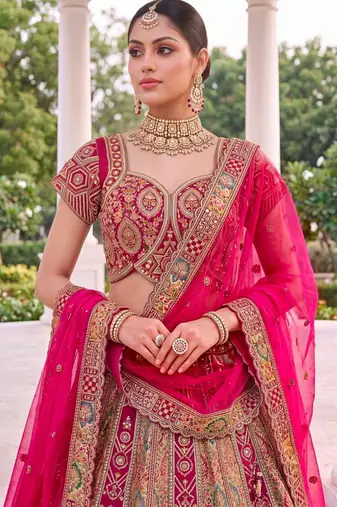 multicolor silk blend embroidered bridal lehenga choli