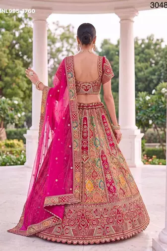 multicolor silk blend embroidered bridal lehenga choli