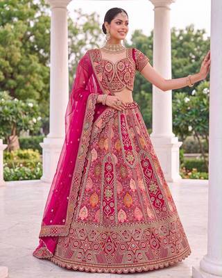 pink silk blend embroidered bridal lehenga choli 1