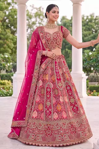 pink silk blend embroidered bridal lehenga choli