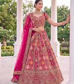 pink silk blend embroidered bridal lehenga choli