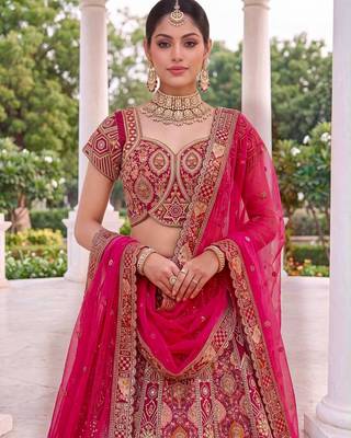 pink silk blend embroidered bridal lehenga choli 2