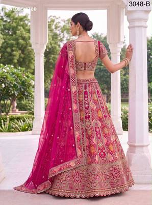 pink silk blend embroidered bridal lehenga choli 3