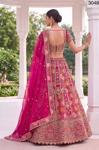 pink silk blend embroidered bridal lehenga choli
