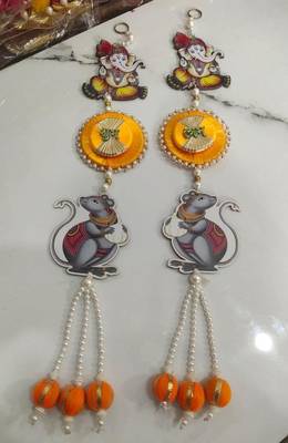shubh labh ganesh ji door hanging with pearl tassels for home decoration pack of 2 1