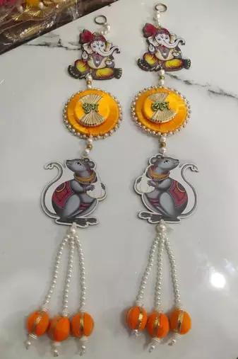 shubh labh ganesh ji door hanging with pearl tassels for home decoration pack of 2