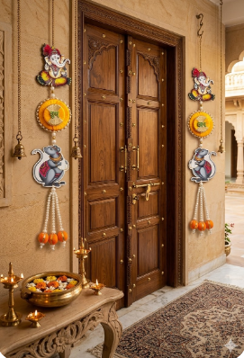 shubh labh ganesh ji door hanging with pearl tassels for home decoration pack of 2 2