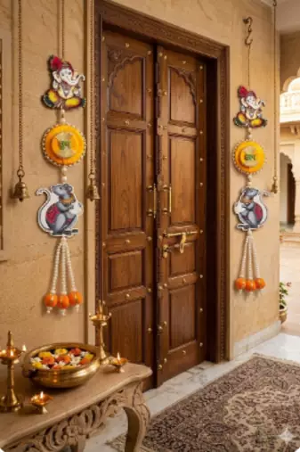 shubh labh ganesh ji door hanging with pearl tassels for home decoration pack of 2