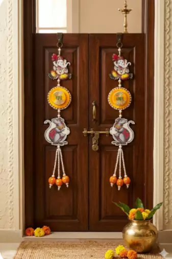 shubh labh ganesh ji door hanging with pearl tassels for home decoration pack of 2