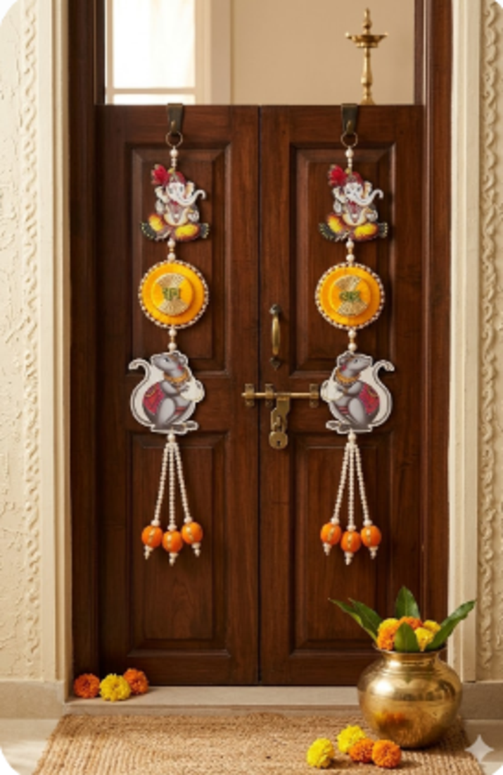 shubh labh ganesh ji door hanging with pearl tassels for home decoration pack of 2