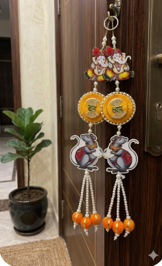 shubh labh ganesh ji door hanging with pearl tassels for home decoration pack of 2 4