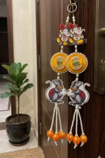 shubh labh ganesh ji door hanging with pearl tassels for home decoration pack of 2