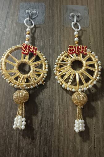 traditional indian decorative hanging festive door garland with pearls and lotus for diwali home decor