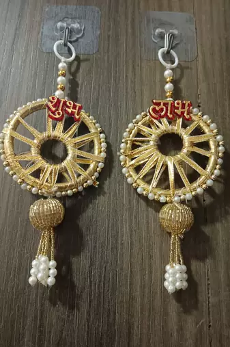traditional indian decorative hanging festive door garland with pearls and lotus for diwali home decor