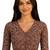 Brown cotton blend kalamkari printed front open stretchable readymade saree blouse