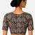 Brown cotton blend kalamkari printed front open stretchable readymade saree blouse