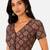 Brown cotton blend kalamkari printed front open stretchable readymade saree blouse