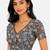 Brown cotton blend kalamkari printed front open stretchable readymade saree blouse