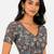 Brown cotton blend kalamkari printed front open stretchable readymade saree blouse