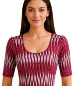 Maroon cotton blend ikkat printed stretchable readymade saree blouse
