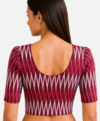 Maroon cotton blend ikkat printed stretchable readymade saree blouse 2