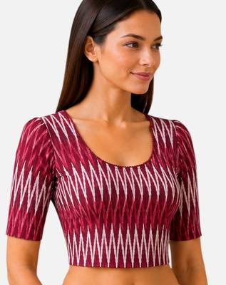 Maroon cotton blend ikkat printed stretchable readymade saree blouse 3