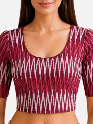 Maroon cotton blend ikkat printed stretchable readymade saree blouse 5