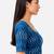 Teal blue cotton blend ikkat printed stretchable readymade saree blouse