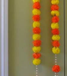 handmade orange and yellow genda door hanging with golden bells for home festive decor pack of 6