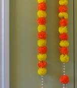 handmade orange and yellow genda door hanging with golden bells for home festive decor pack of 6