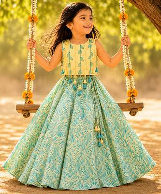 Lemon yellow printed cotton lehenga set 1