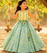 Lemon yellow printed cotton lehenga set